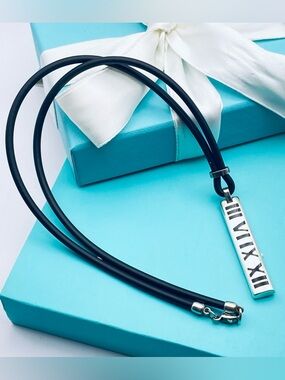 Tiffany & Co. Sterling Silver Atlas Roman Numeral Bar Pendant Necklace 17"